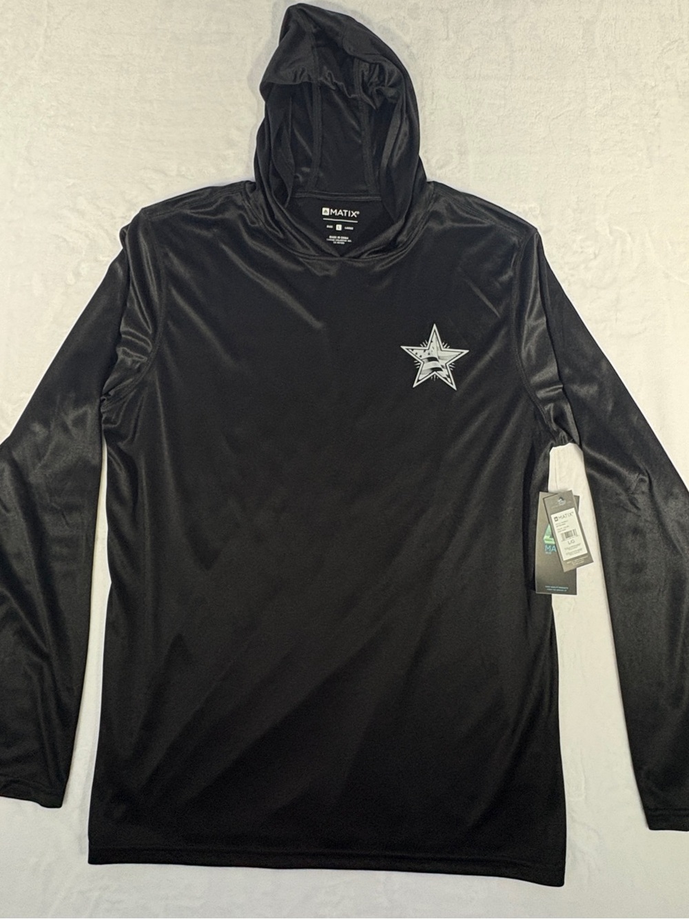 Matix Black Hooded Long-Sleeve Top with White Star Logo Size L